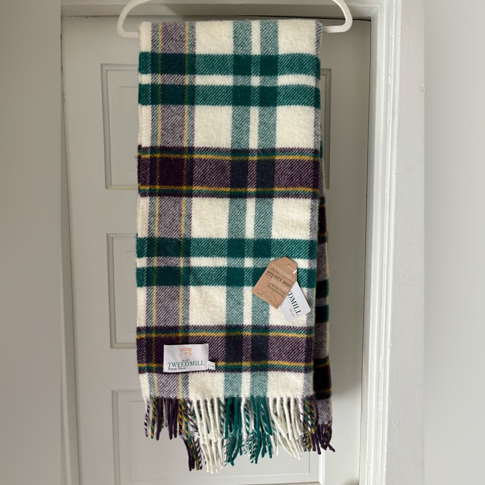 Tweedmill 50X70 100% New Wool Checkered Tartan Oversized Throw Green Pur…